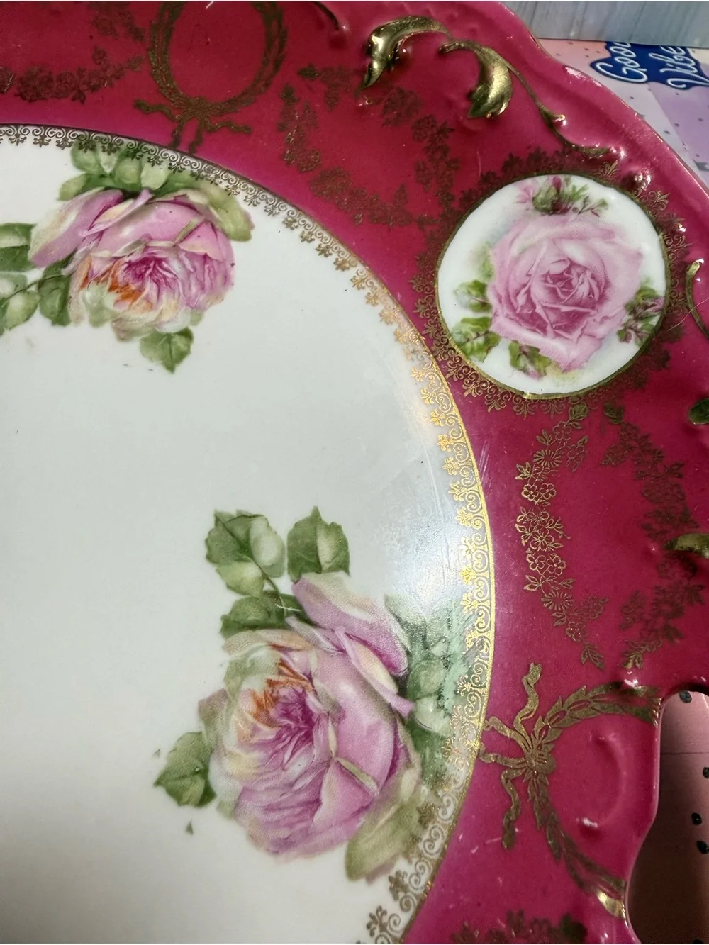 Antique German Hand Painted Rose Porcelain Platter